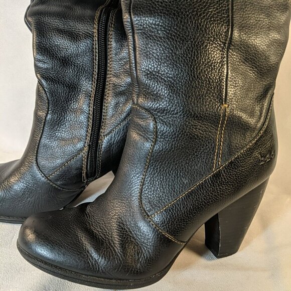 b.o.c. Black Leather Heeled Boots 3.5" Block Heel Knee High Womens 8.5 BOC Born - Picture 3 of 16